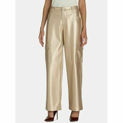 Madden NYC Womens Metallic Cargo Flare Pants Chrome Size XXL