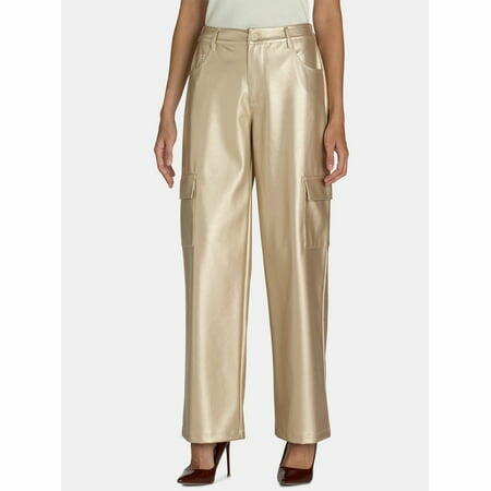 Madden NYC Womens Metallic Cargo Flare Pants Chrome Size XXL