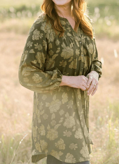 The Pioneer Woman Belted Mini Shirtdress Pullover 3/4 Sleeve Olive Size L(12-14)
