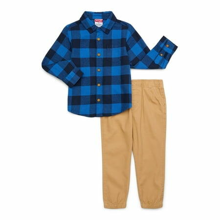 Wrangler Toddler Boys Long Sleeve Flannel Button-Up Shirt and Pants Set