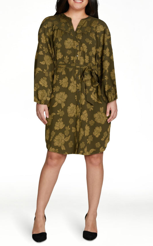 The Pioneer Woman Belted Mini Shirtdress Pullover 3/4 Sleeve Olive Size L(12-14)