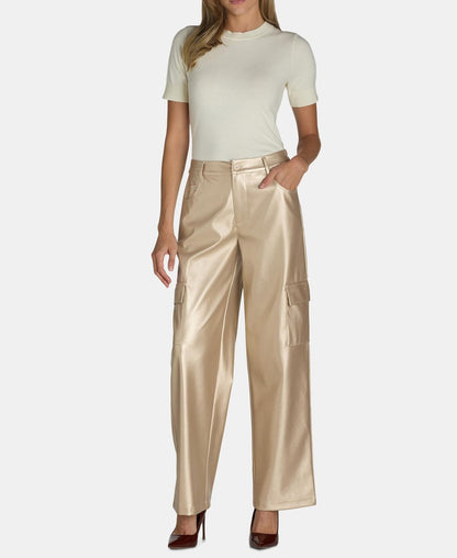 Madden NYC Womens Metallic Cargo Flare Pants Chrome Size XXL