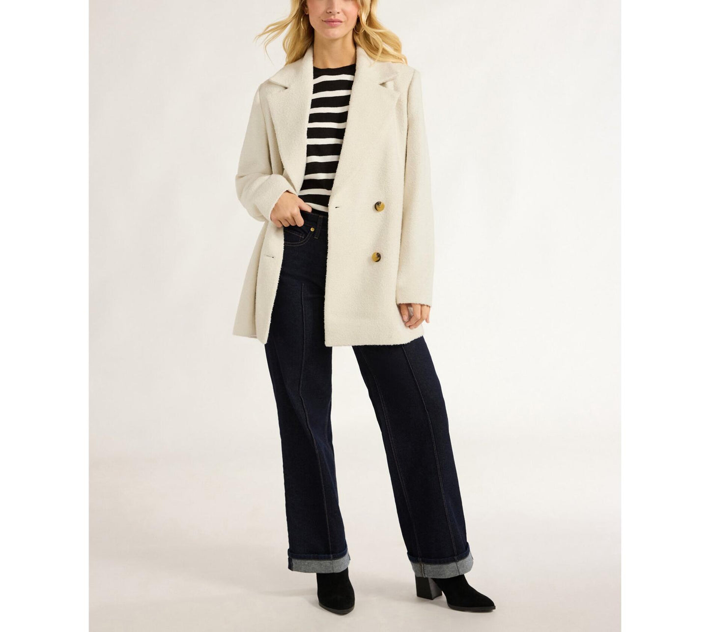 Free Assembly Womens Boxy Double Breasted Jacket Cream 100 Size XXL