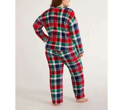 Joyspun Womens Fleece Long Sleeve Top with Pajama Pants 2-Pcs