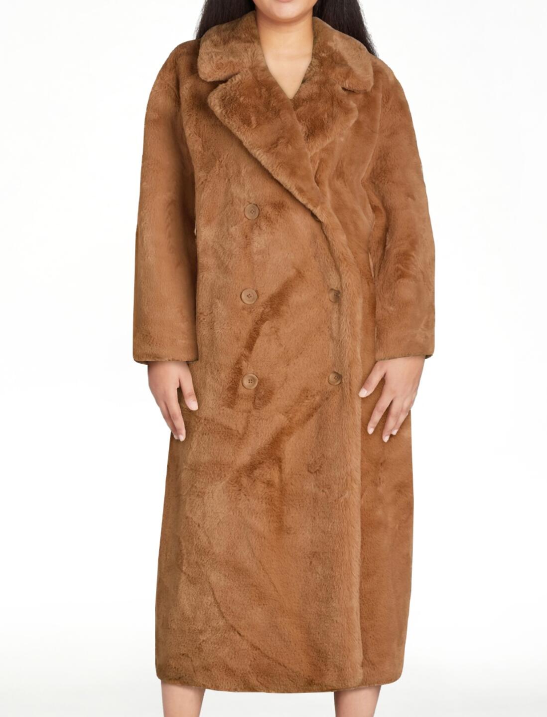 Scoop Womens Plush Faux Fur Oversized Maxi Coat Heavyweight Relaxed Tan Size XL