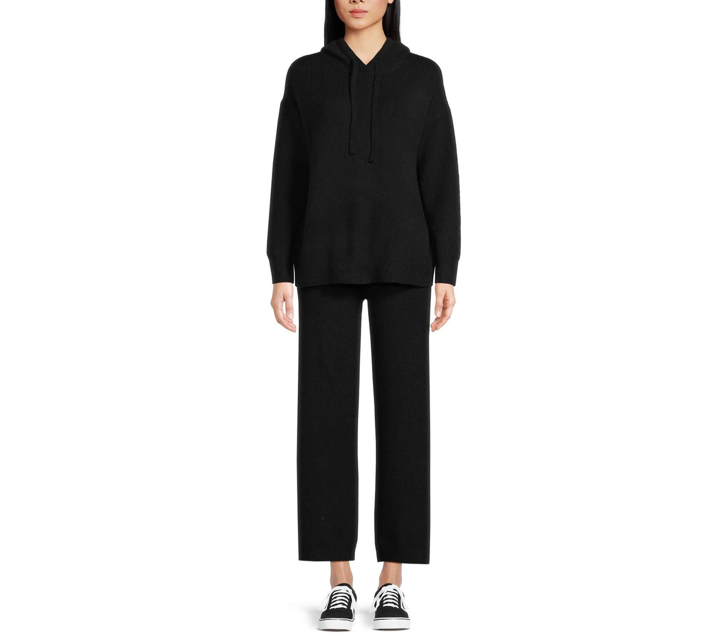 Time and Tru Womens Sweater Hoodie Pants Set Black Soot Size M