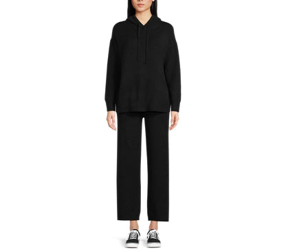 Time and Tru Womens Sweater Hoodie Pants Set Black Soot Size M