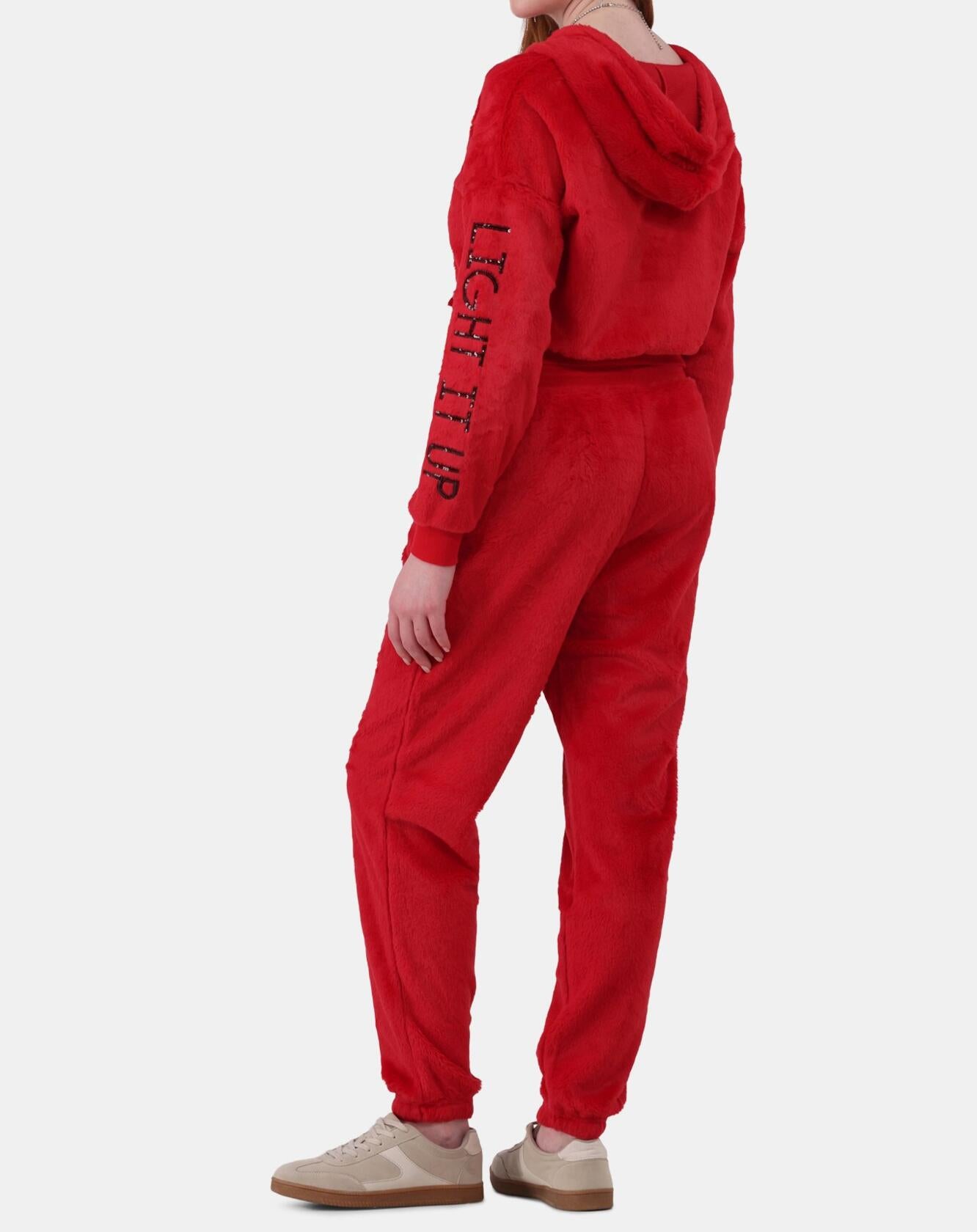 No Boundaries Womens Faux-Fur Christmas Track Suit 2-Piece Brilliant Red Size M