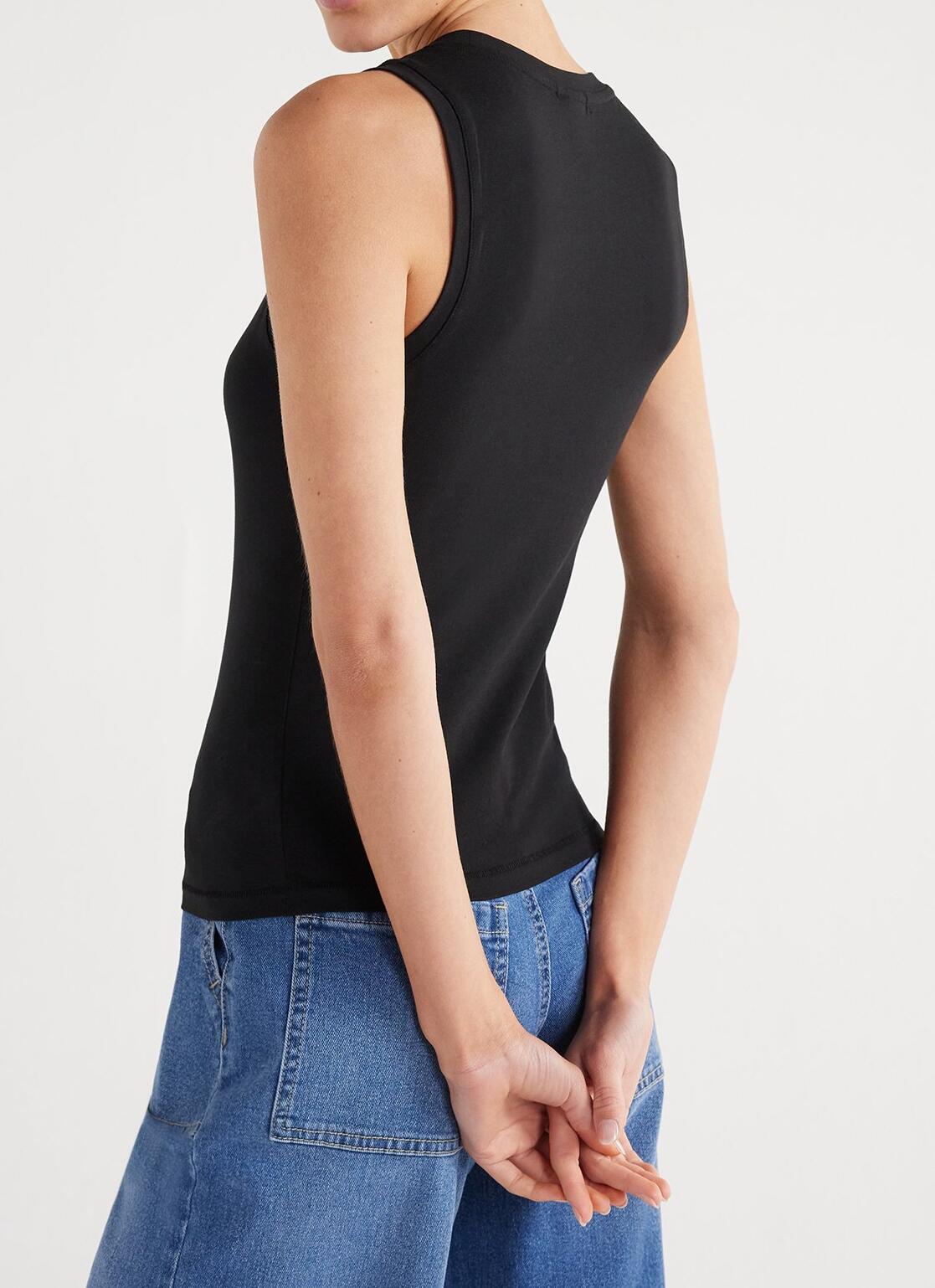 Scoop Womens Ultimate Refined JerseyKnit Cotton Fitted Baby Tank Top Black Sz XL