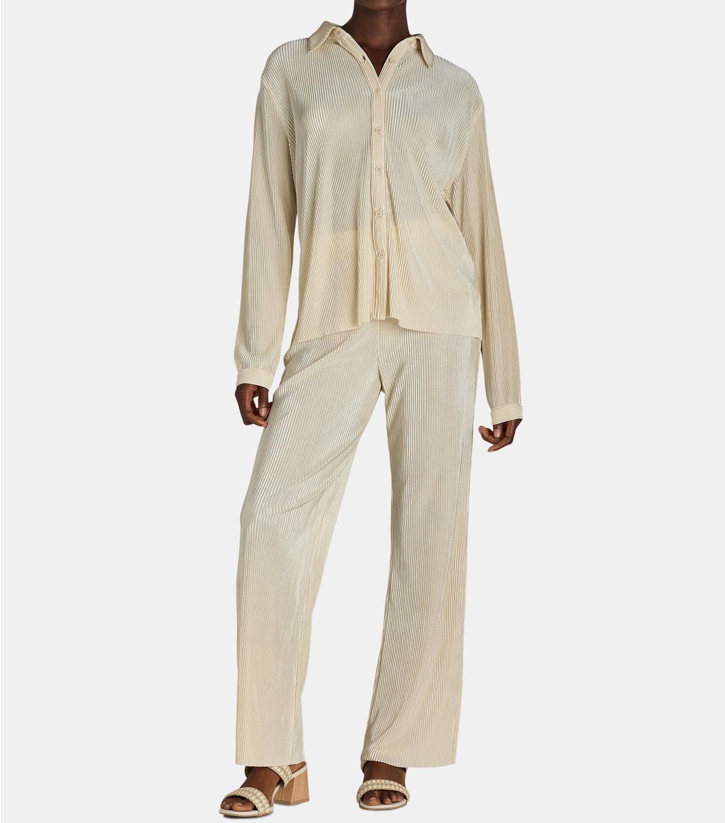 Nine.Eight Womens Plisse Pleat Shirt and Pants Set 2-Piece
