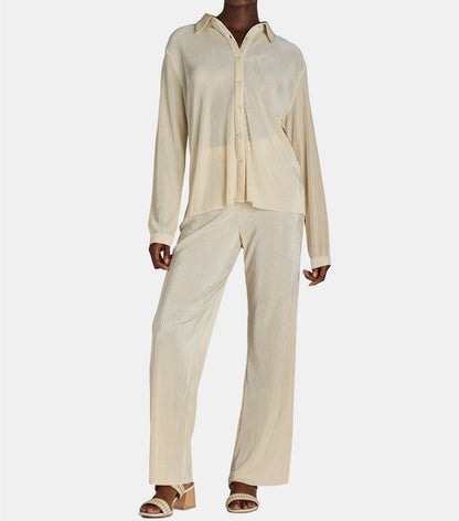 Nine.Eight Womens Plisse Pleat Shirt and Pants Set 2-Piece