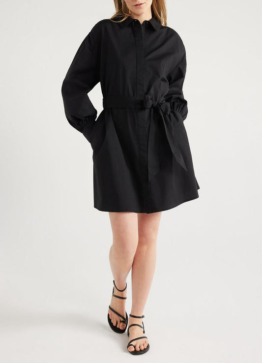 Scoop Womens Balloon Sleeve Poplin Shirtdress with Pockets Black Soot Size S