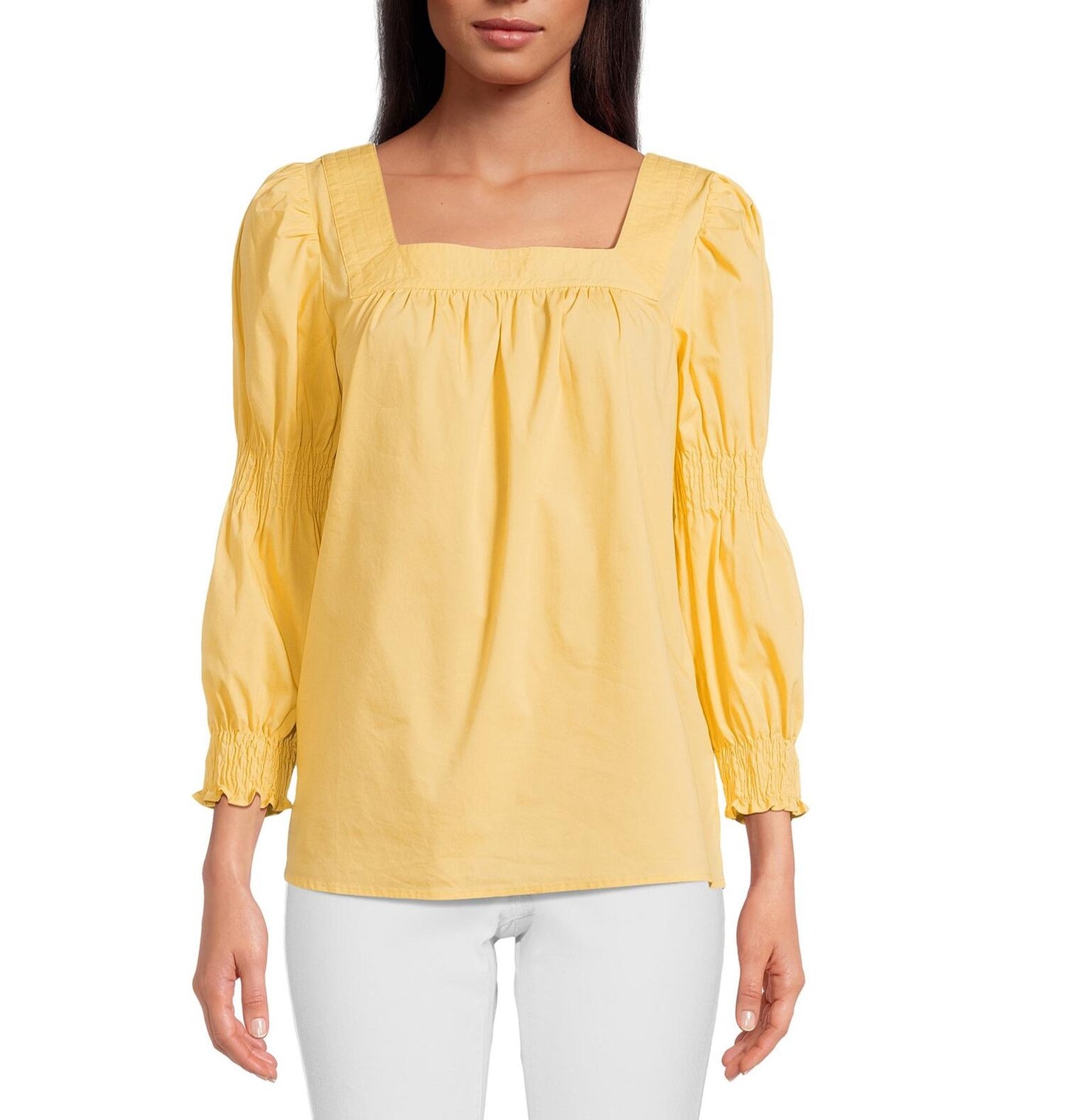 The Pioneer Woman Square Neck Top with Long Sleeves Womens Banana Cream Size XS