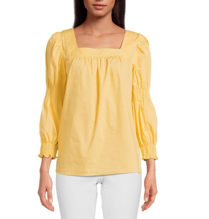 The Pioneer Woman Square Neck Top with Long Sleeves Womens Banana Cream Size XS