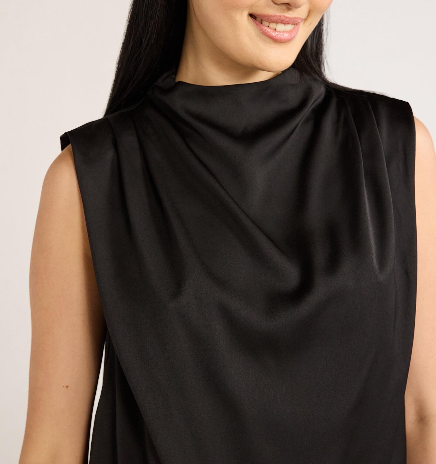 Scoop Womens Sleeveless Mock Neck Pleated Shoulder Blouse