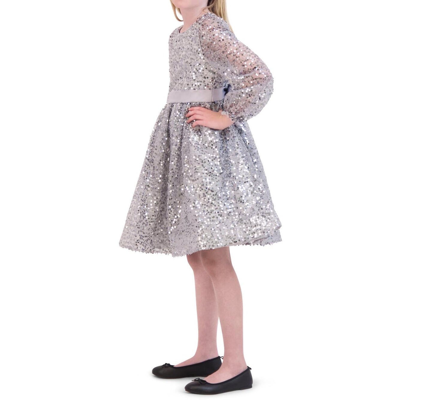 Kensie Girl Long Sleeve Holiday Dress Silver Size 14