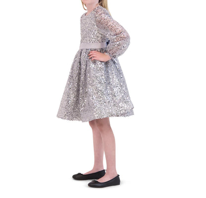 Kensie Girl Long Sleeve Holiday Dress Silver Size 14