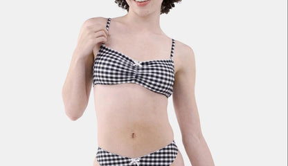 No Boundaries Gingham Bow Bralette Bikini Top Womens Gingham Size M