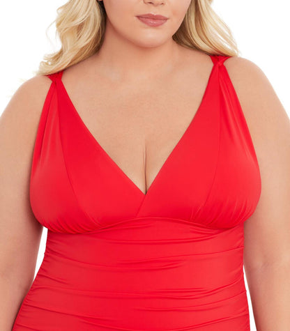 Time and Tru Womens Plunge V Neck One Piece Swimsuit Red Size M