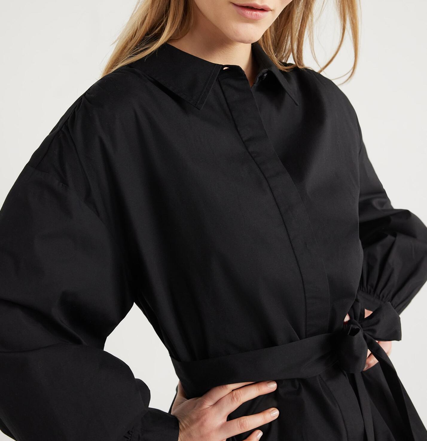 Scoop Womens Balloon Sleeve Poplin Shirtdress with Pockets Black Soot Size S