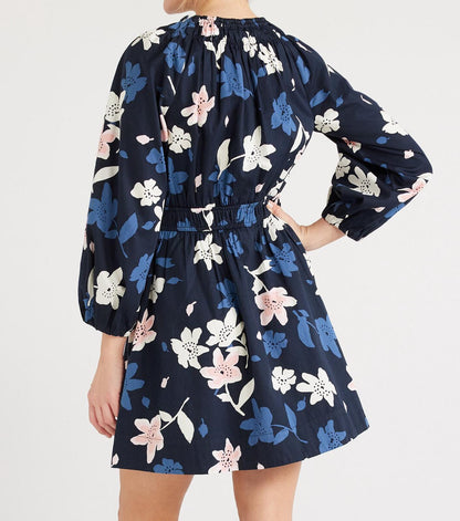 Free Assembly Womens Gathered Waist Mini Dress Navy Floral Size XXL