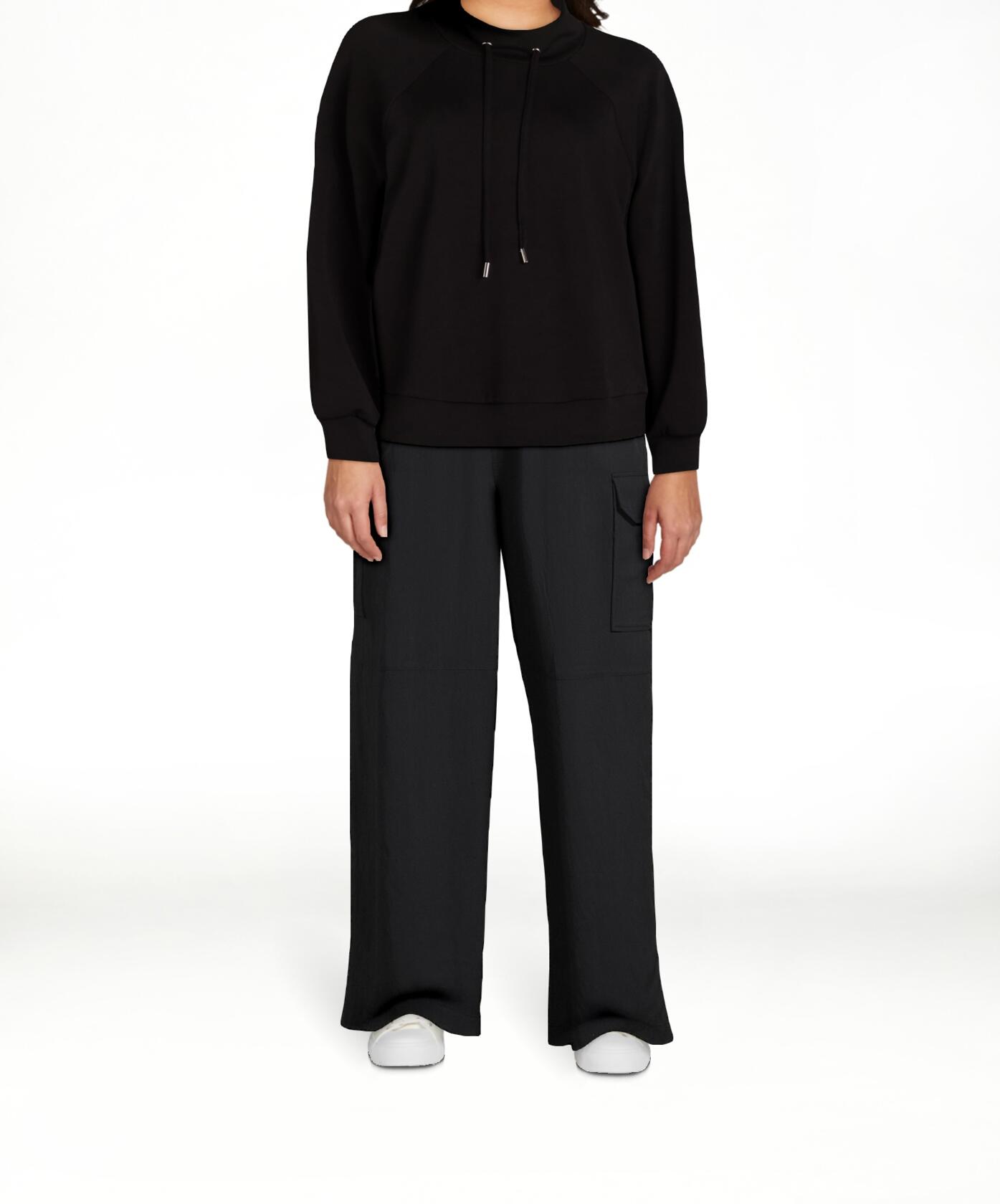 Scoop Womens Scubaknit Funnel Neck Sweatshirt Pullover Drawstring Black Size XL