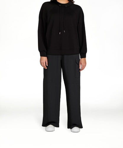 Scoop Womens Scubaknit Funnel Neck Sweatshirt Pullover Drawstring Black Size XL