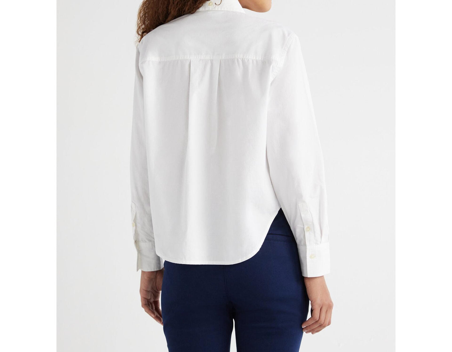 Free Assembly Womens Cropped Button Down Shirt Long Sleeves Bright White Size M