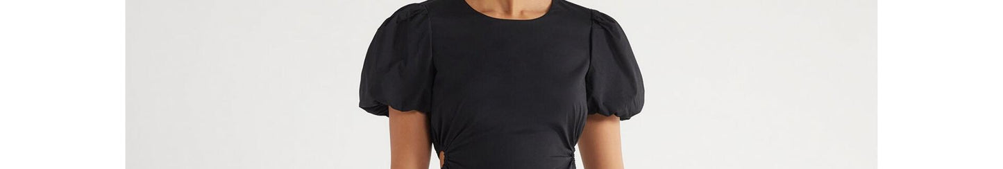Scoop Womens Poplin Cutout Oversized Puff Sleeve Dress Black Soot Size M (8-10)