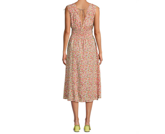 Time and Tru Womens V Neck Smocked Midi Dress Ditsy Blush Size XXXL