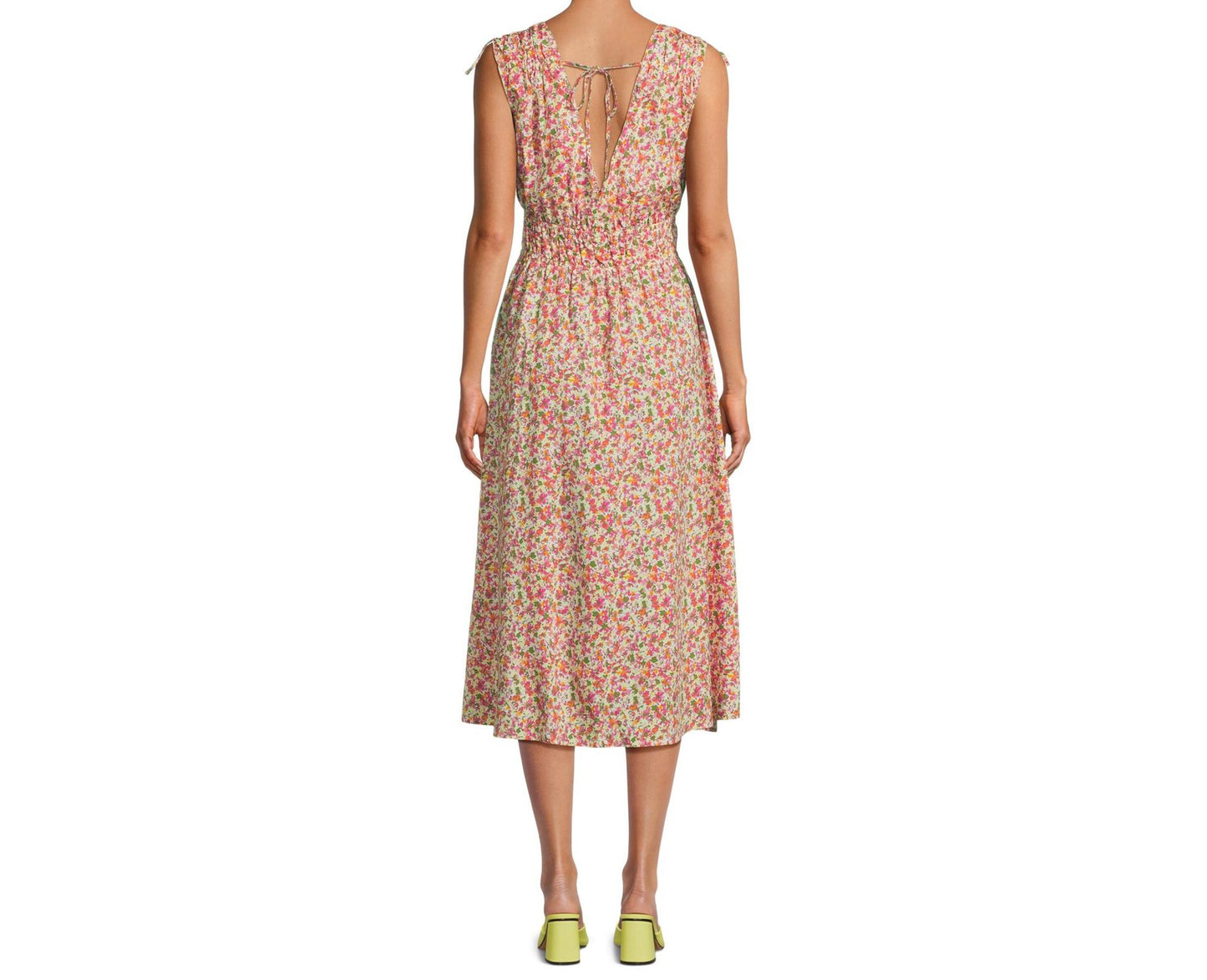 Time and Tru Womens V Neck Smocked Midi Dress Ditsy Blush Size XXXL