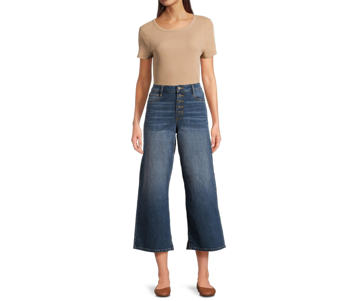 Time and Tru Womens High Rise Wide Leg  Jeans 26 Inseam Antique Medium Size 8