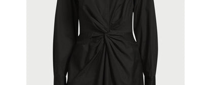 Scoop Womens Twist Front Poplin Mini Shirt Dress with Pockets Black Soot Size M