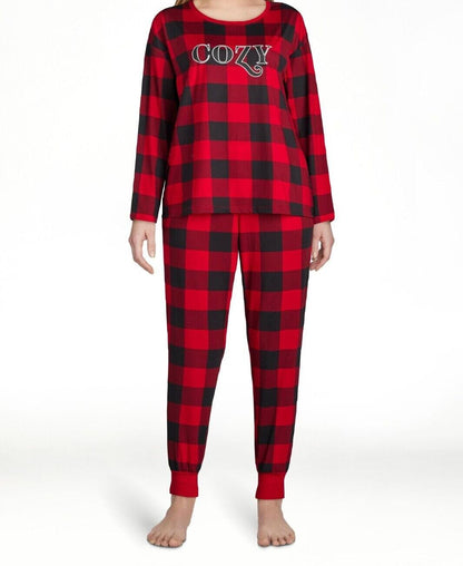 Joyspun Womens Tee & Jogger Pants Pajama Set Red Pepper Buffalo Plaid Sz S (4-6)