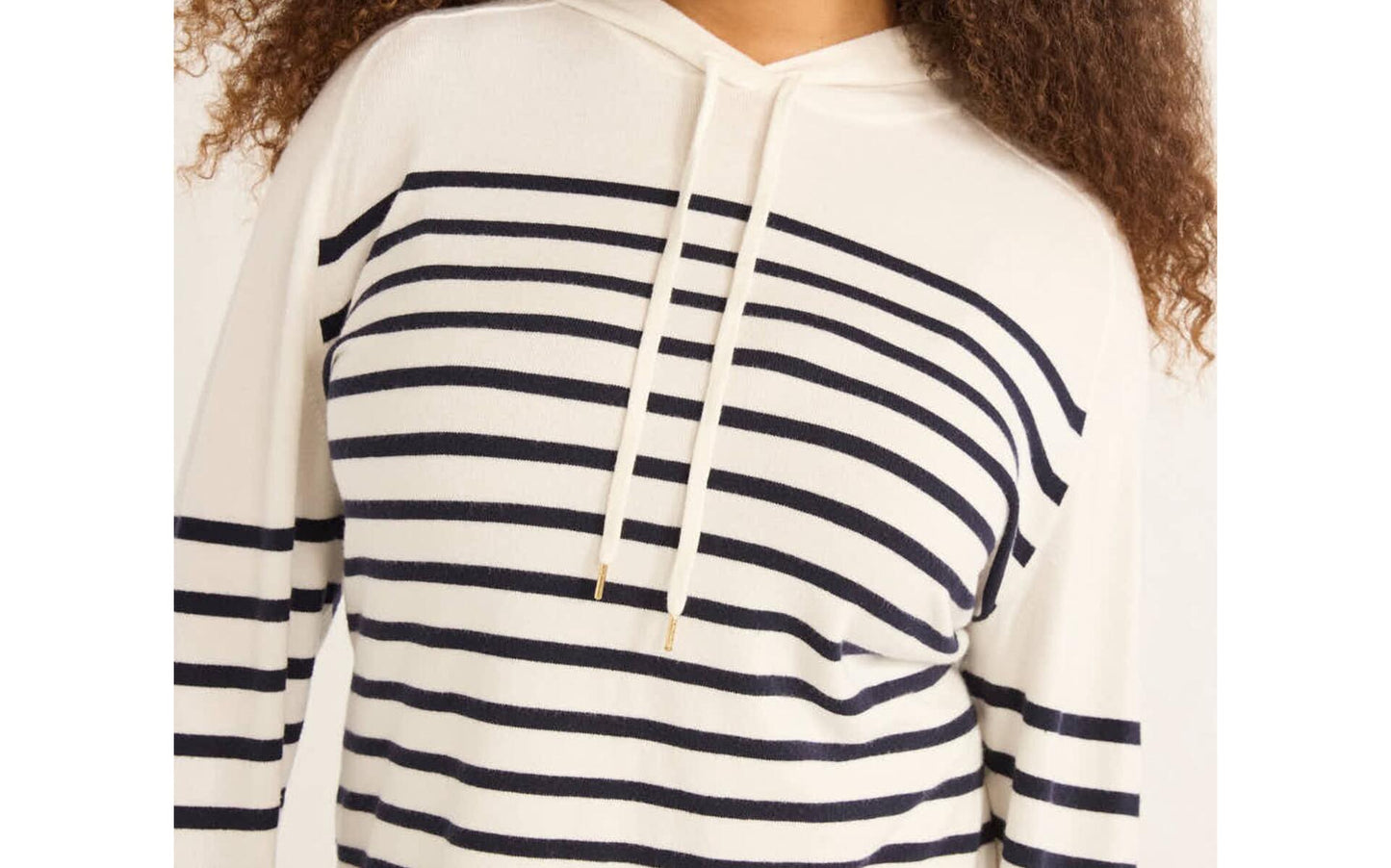 Free Assembly Womens Cozy Yarn Hoodie Sweater Long Sleeves Cream 100 Stripe Sz L