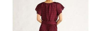 Free Assembly Womens Pleated Midi Dress Flutter Sleeves Maroon Crush Size XS