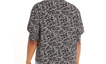 Terra & Sky Womens Plus Size Smocked V-Neck Blouse Floral/Black Size 3X(24W-26W)