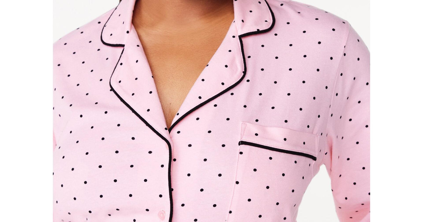 Joyspun Womens Cotton Blend Notch Collar Top and Pants Pajama Set Pink Size M