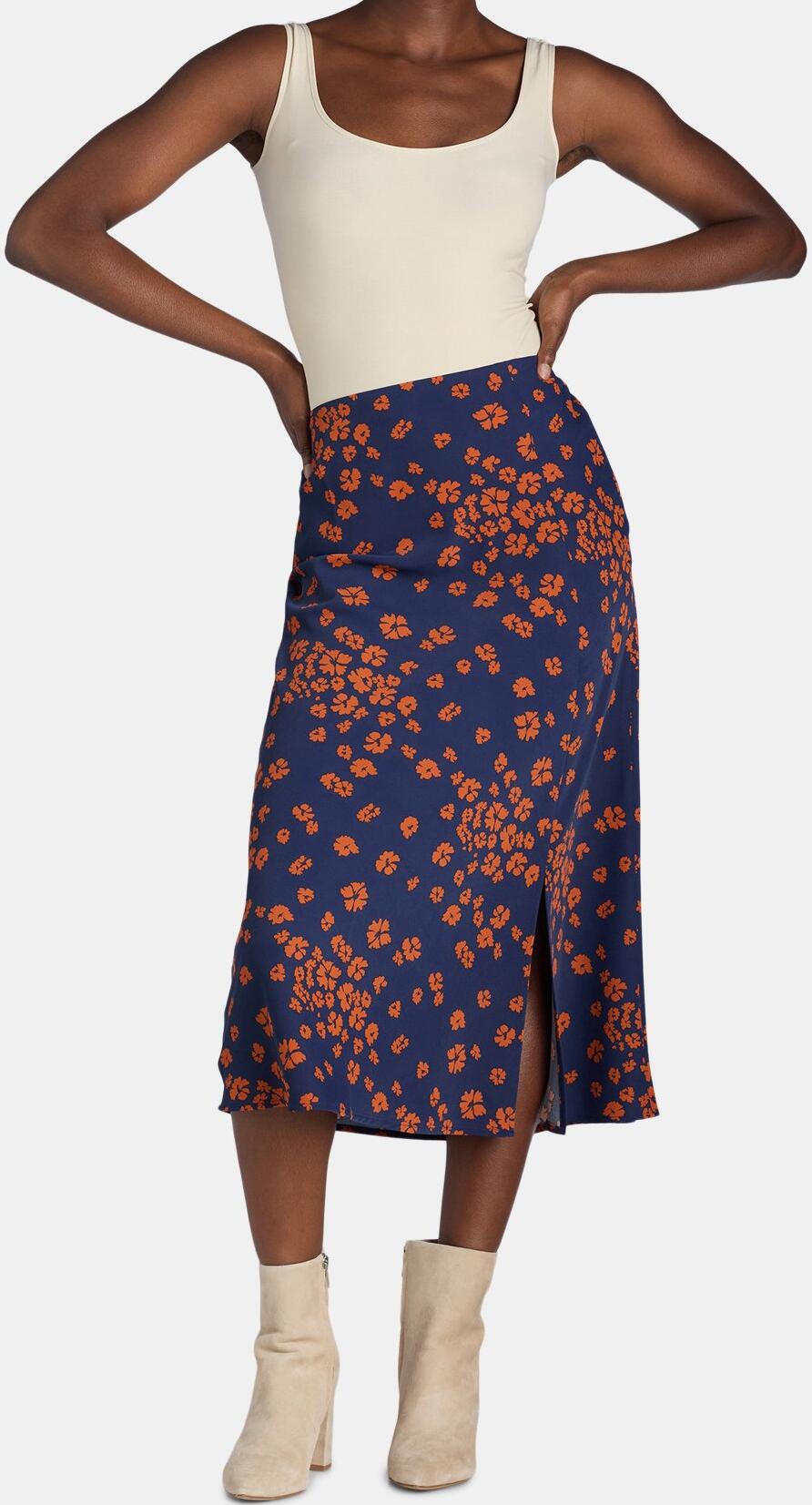 Time and Tru Womens Midi Slip Skirt Daisy Days Dark Navy Size M