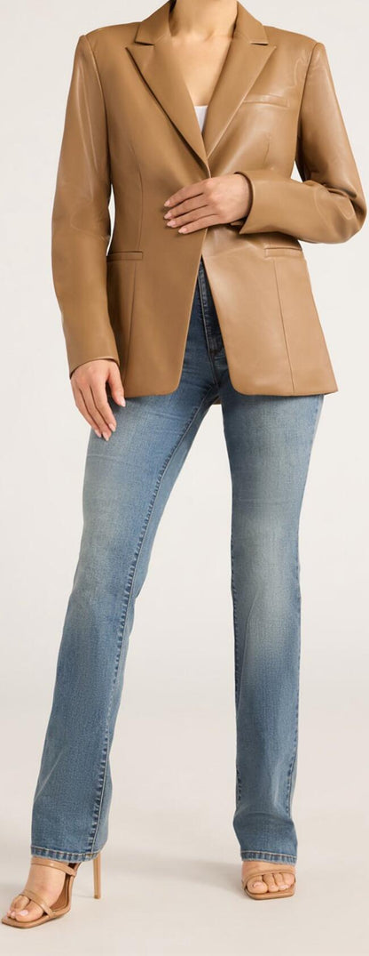 Sofia Jeans Womens Faux Leather Single Breasted Blazer Cocoa Mocha Size S (4-6)