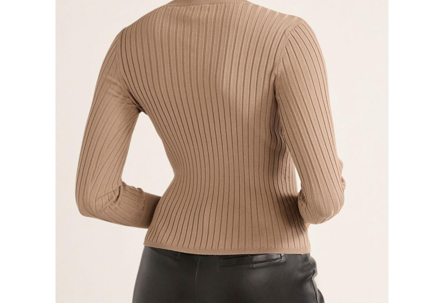 Scoop Womens Wide Ribbed Crewneck Sweater Lightweight  Mushroom Size M