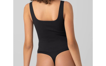No Boundaries Womens Seamless Smoothing Rib Square Neck Bodysuit Black Soot Sz M