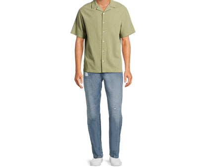 No Boundaries Mens Cotton Crinkle Button Front Shirt  Fresh Fern Size S (34-36)