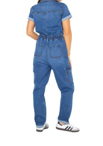 Celebrity Pink Juniors and Juniors Plus Cargo Boilersuit Medium Wash Size L