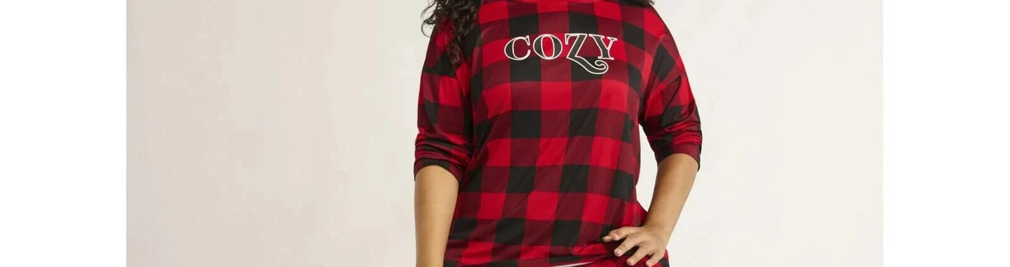 Joyspun Womens Tee & Jogger Pants Pajama Set Red Pepper Buffalo Plaid Sz S (4-6)