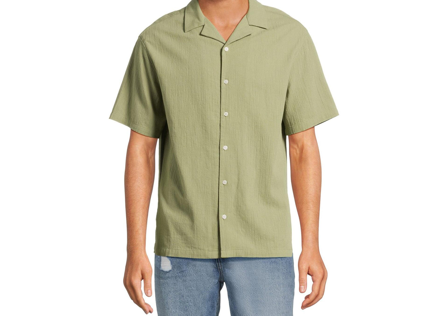 No Boundaries Mens Cotton Crinkle Button Front Shirt  Fresh Fern Size S (34-36)