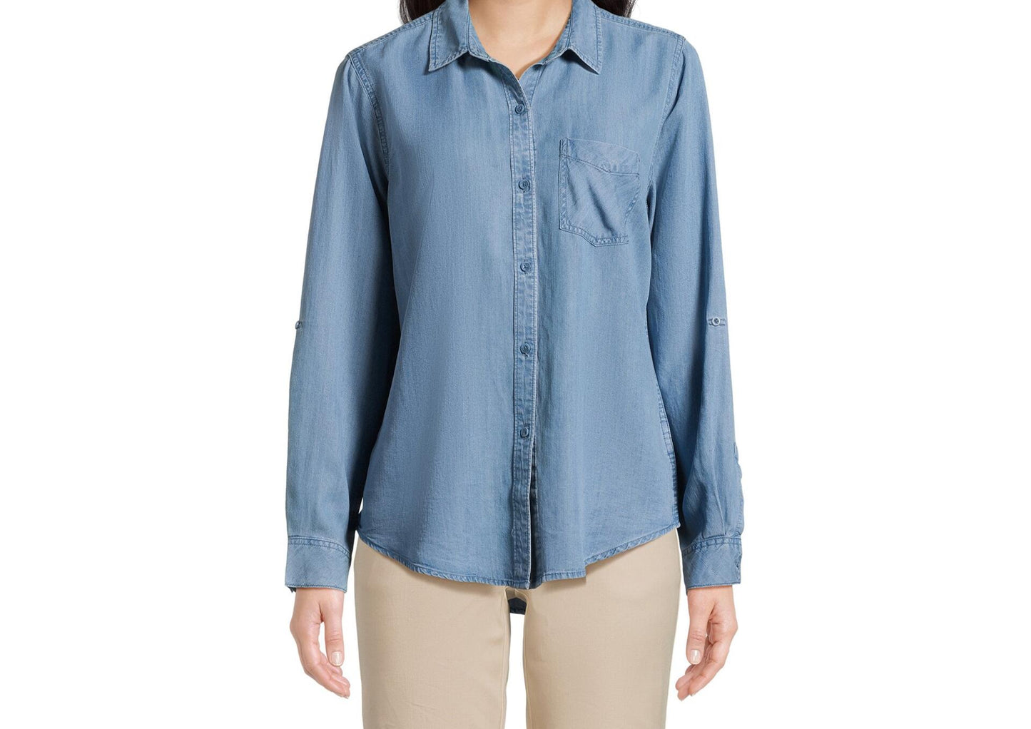 Time and Tru Womens Soft Button Front Shirt Medium Indigo Denim Size S