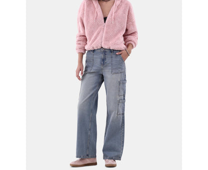 No Boundaries Wide Leg Cargo Pants 31.5'' Inseam Womens Medium Enzyme Size M