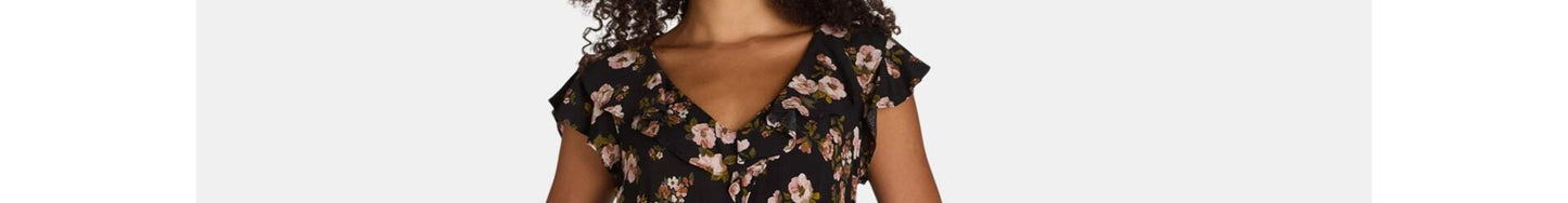 Time and Tru Womens Ruffle Neck Midi Dress Black Floral Size M (8-10)