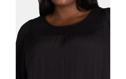 Terra & Sky Womens Plus Smocked Blouse Black Size 4X (28W-30W)